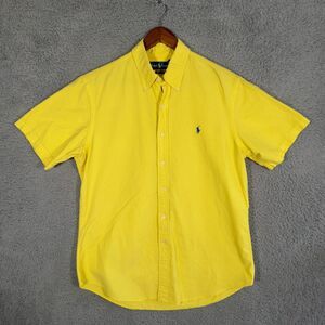 Ralph Lauren Shirt Mens L Yellow Button Down Short Sleeve Custom Fit Cotton Pony